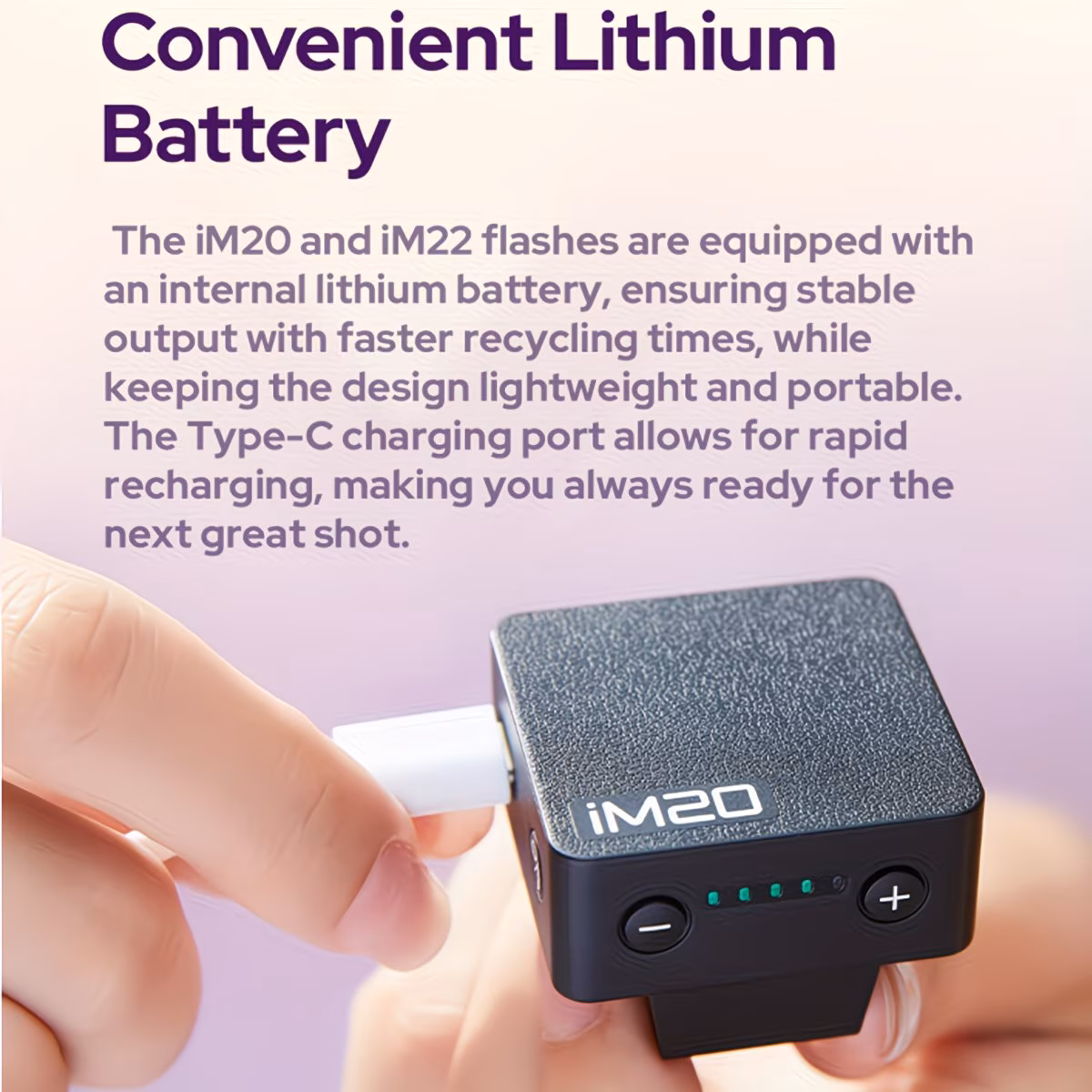 im20 esterno per fotocamera con hot shoe, batteria integrata usb-c, xenon e portatile, compatibile con sony, , nikon, , , panasonic dslr/fotocamere mirrorless (compatibile con hot shoe) Dettagli dell'articolo 2