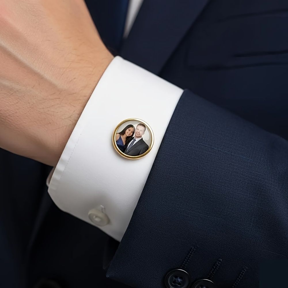 TEMU Custom Photo Golden Round Cufflinks, Personalized Couple Photo Cufflinks, Pet Photo Keepsake Cufflinks, Family Photo Cufflinks, Wedding