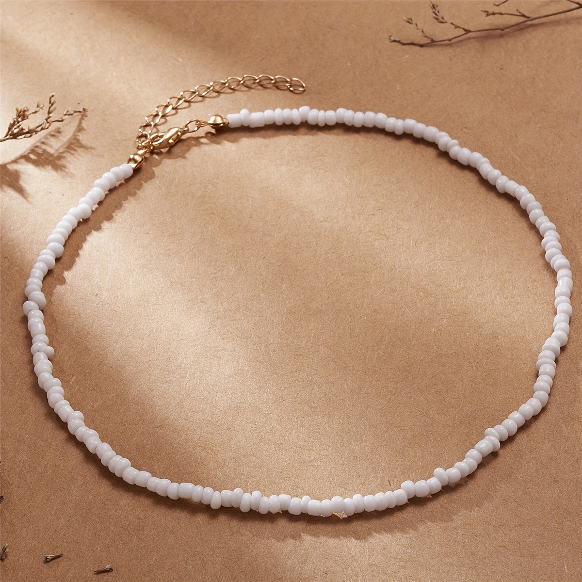 

1pc Bohemian Style White Seed Bead Necklace, Vacation-inspired Casual Choker, Elegant Summer Accessory For Women