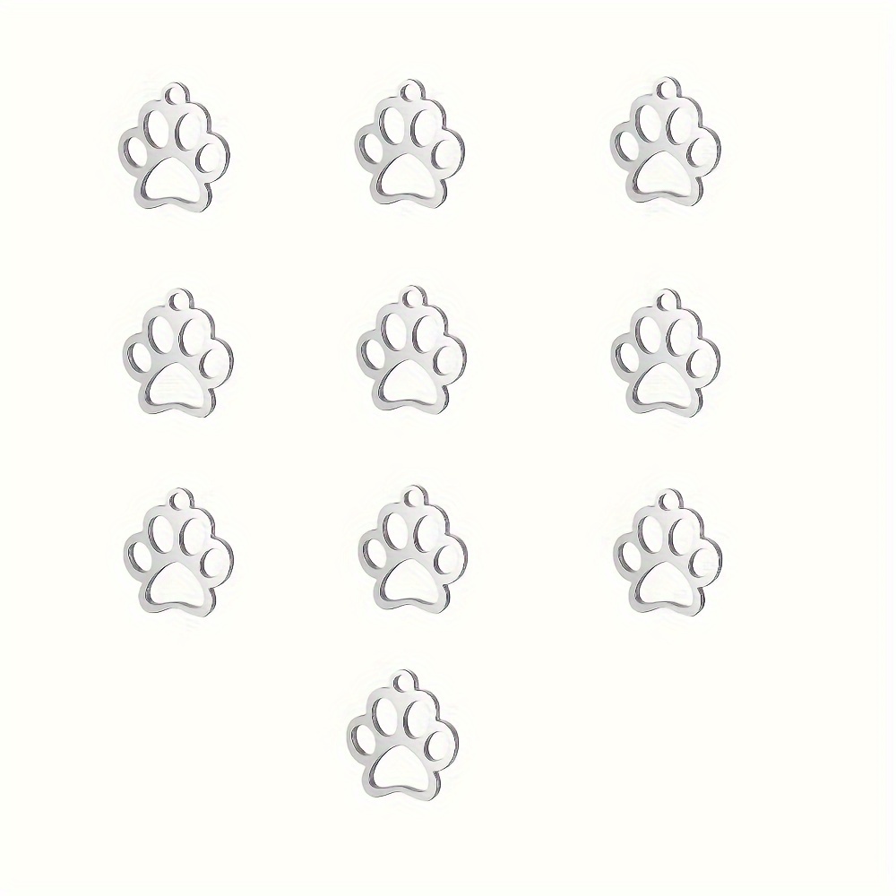 TEMU 10pcs 304 Stainless Paw Print Charms - Hollow Out Adorable Animal Paw Pendants For Making, Keychains, Shoe & Bag Accessories - Perfect Gift For