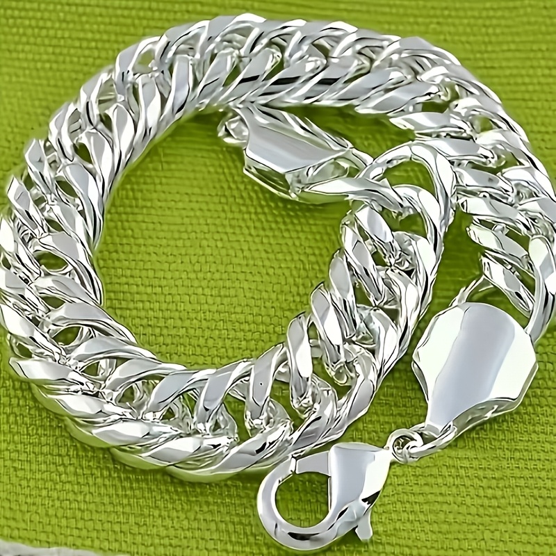 TEMU Hip-hop 925 Silver Plated Elegant Exquisite Cuban Bracelet Versatile Jewelry Men Women Additions Suitable For Daily Party Gathering Banquet Date