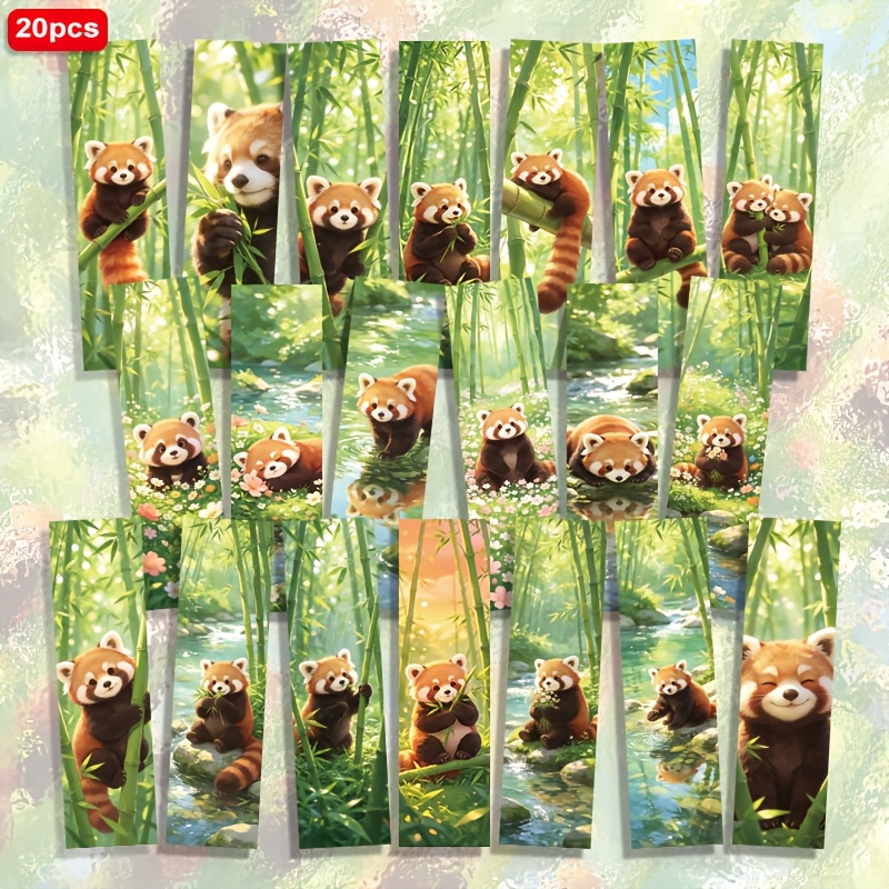 TEMU Lot de 20 marque-pages en papier imprimés en 2D 1,5 po*5,9 po avec motif de panda dans une forêt de bambous, animaux de et plantes florales,