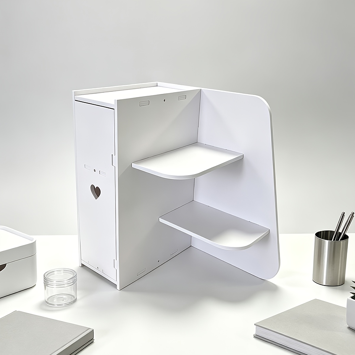 TEMU 1pc White Heart Large Drawer Double-layer Corner Rack, Student Desk Organizer, Bookshelf, Wall Corner Rack, Vertical Bedside Table Corner Rack,