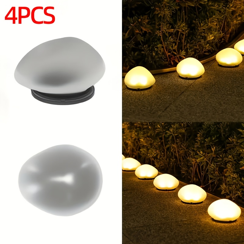 TEMU 4pcs Outdoor Cobblestone With Removable Panels & -controlled Lighting - Warm/warm White Suitable For Garden,, Lawn, Driveway, Plastic Landscape