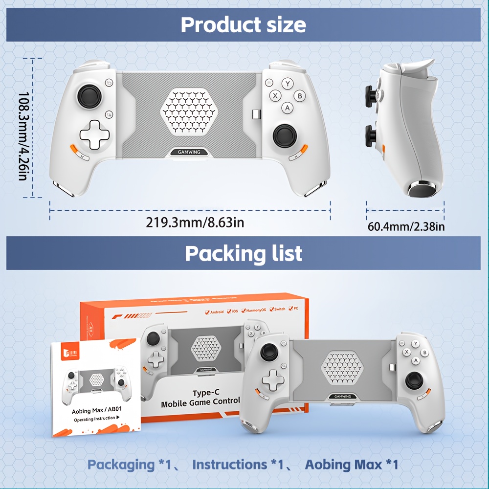 2025 game controller ios mfi switch supports ps and steam streaming games connection honeycomb heat dissipation dual hall joystick hall trigger turbo and auto combo functions Product details 2