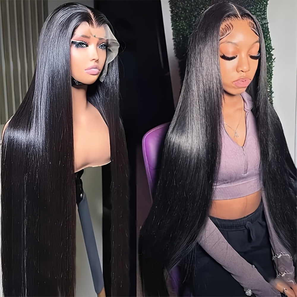 TEMU 250% Density 13x6 Straight Hd Lace Frontal Wig Pre Hd Transparent Lace Wig Knots Straight Lace Front Wigs Human Hair 100%brazilian Human Hair Wig 16-34inch