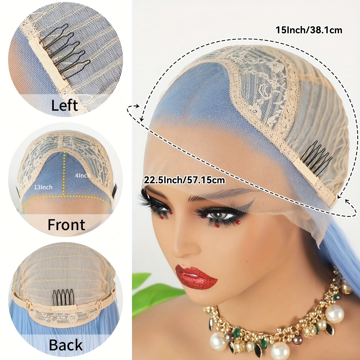 26 long straight blue synthetic lace front wig women 13x4  display picture 3