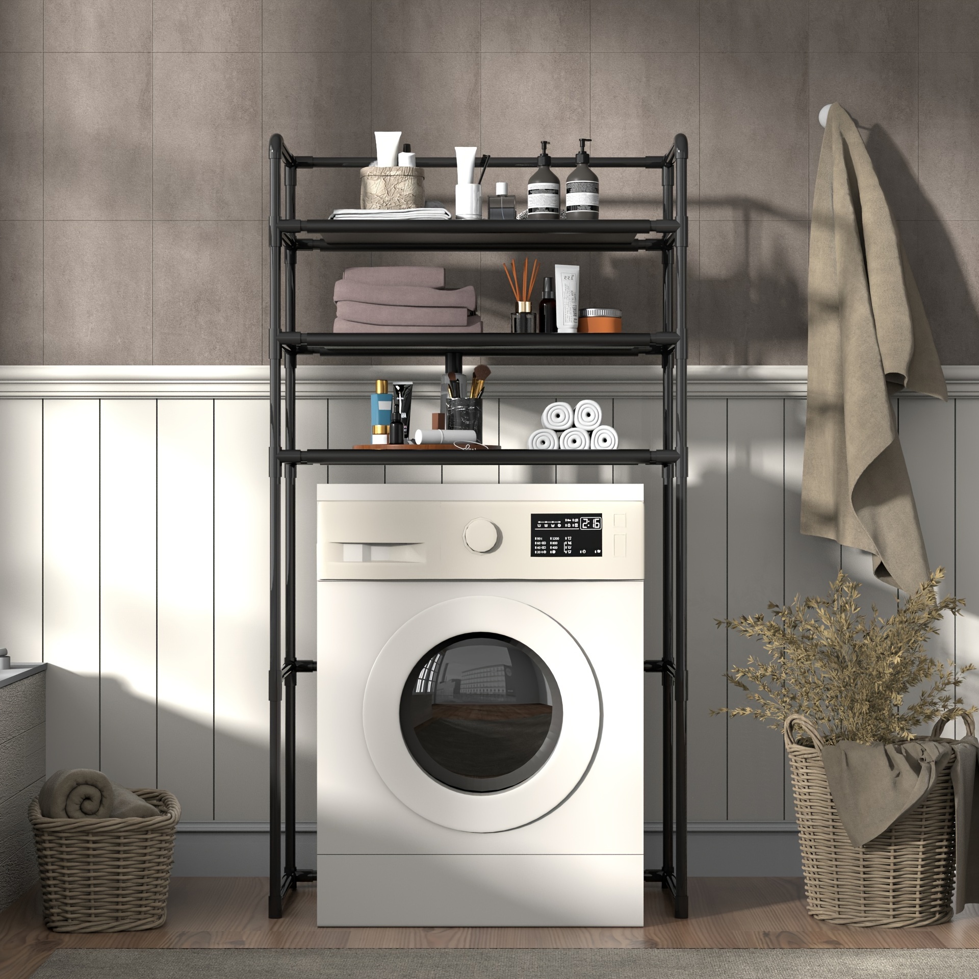 3-Tier Laundry Room Organizer, Over Washing Machine Storage Rack, Bathroom  Space Saver, White/* Options, Easy Assembly