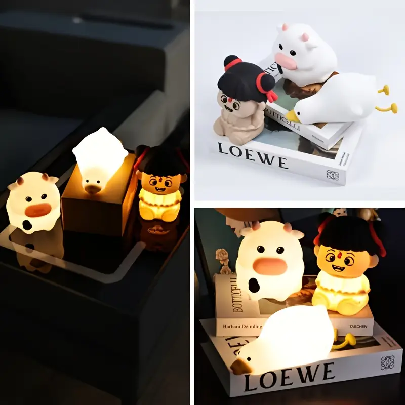 1pc three stage dimming timer little cow duck little night lamp touch sensitive desktop led night lamp with rechargeable battery 500mah portable sleep companion indoor and outdoor decoration bedside lamp design decorative lighting lightweight design durable construction room decor home decor lovers Product details 1