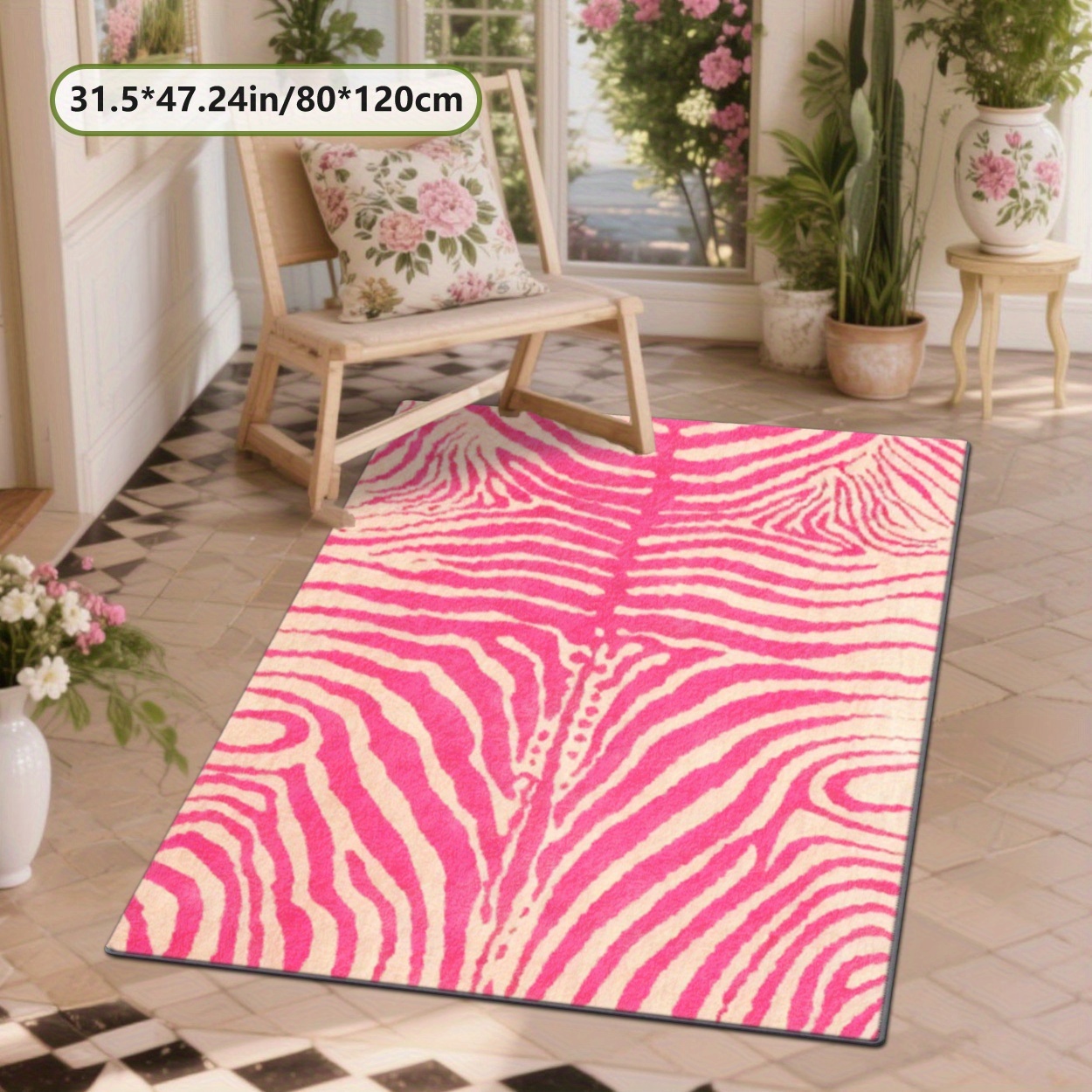 TEMU 2d Printing Rug With Soft Plush And Dotted Plastic Bottom, Pink Zebra Pattern Carpet, Decor Rug Suitable For Commercial Decoration, Bedroom Rug,