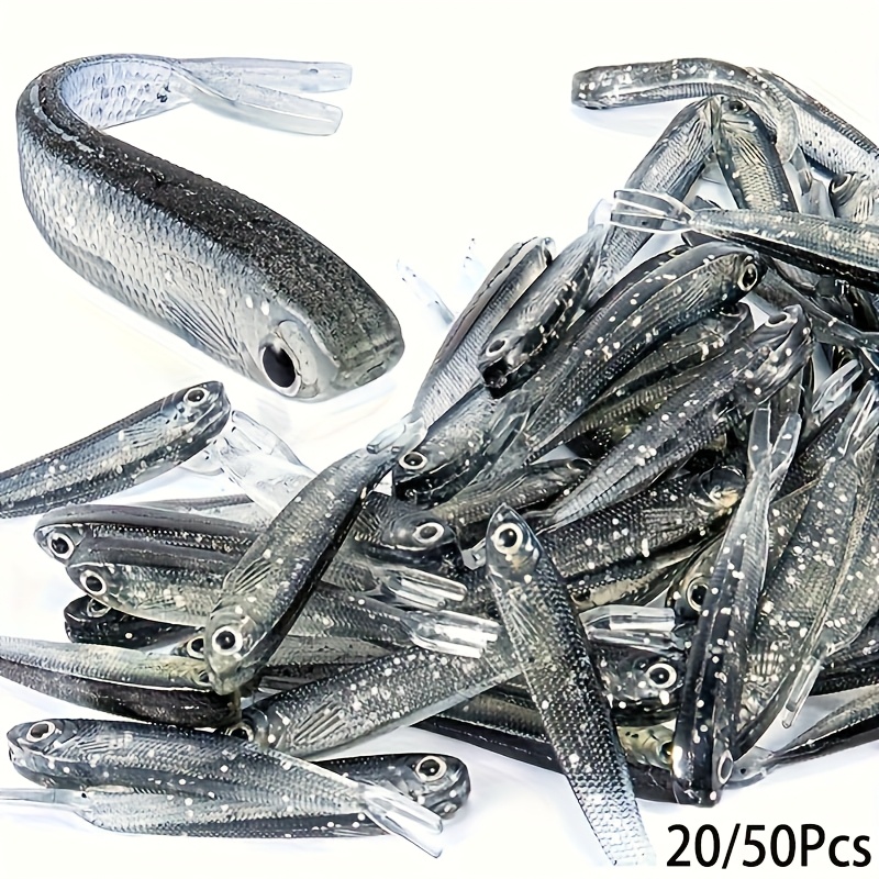 

Mudingyu 20/50pcs Plastic Soft Fishing Lures - Lifelike Tail Minnow Baits For Bass, Crappie, Walleye, Trout | Saltwater & Freshwater Fishing Tackle | Dark Gray With Pattern, Fishing