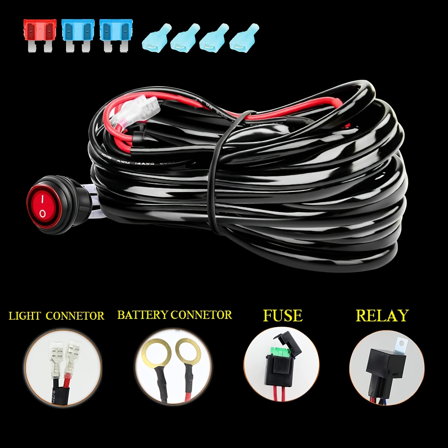 TEMU Kit de faisceau de câblage pour barre lumineuse LED, kit de faisceau à 2 fils pour camion, UTV, bateau