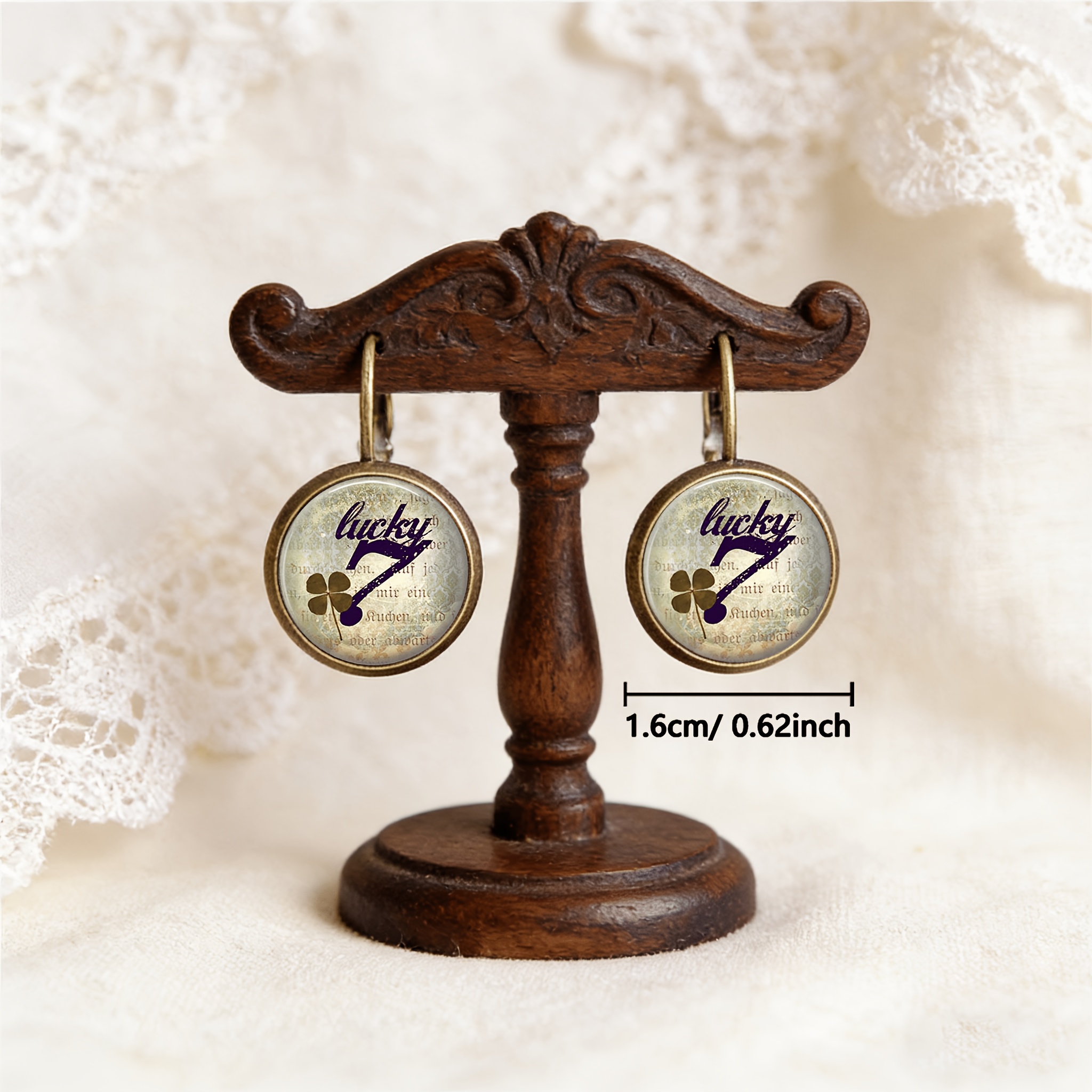 2pcs Cyan Round Classical Earrings, Lucky Clover Design