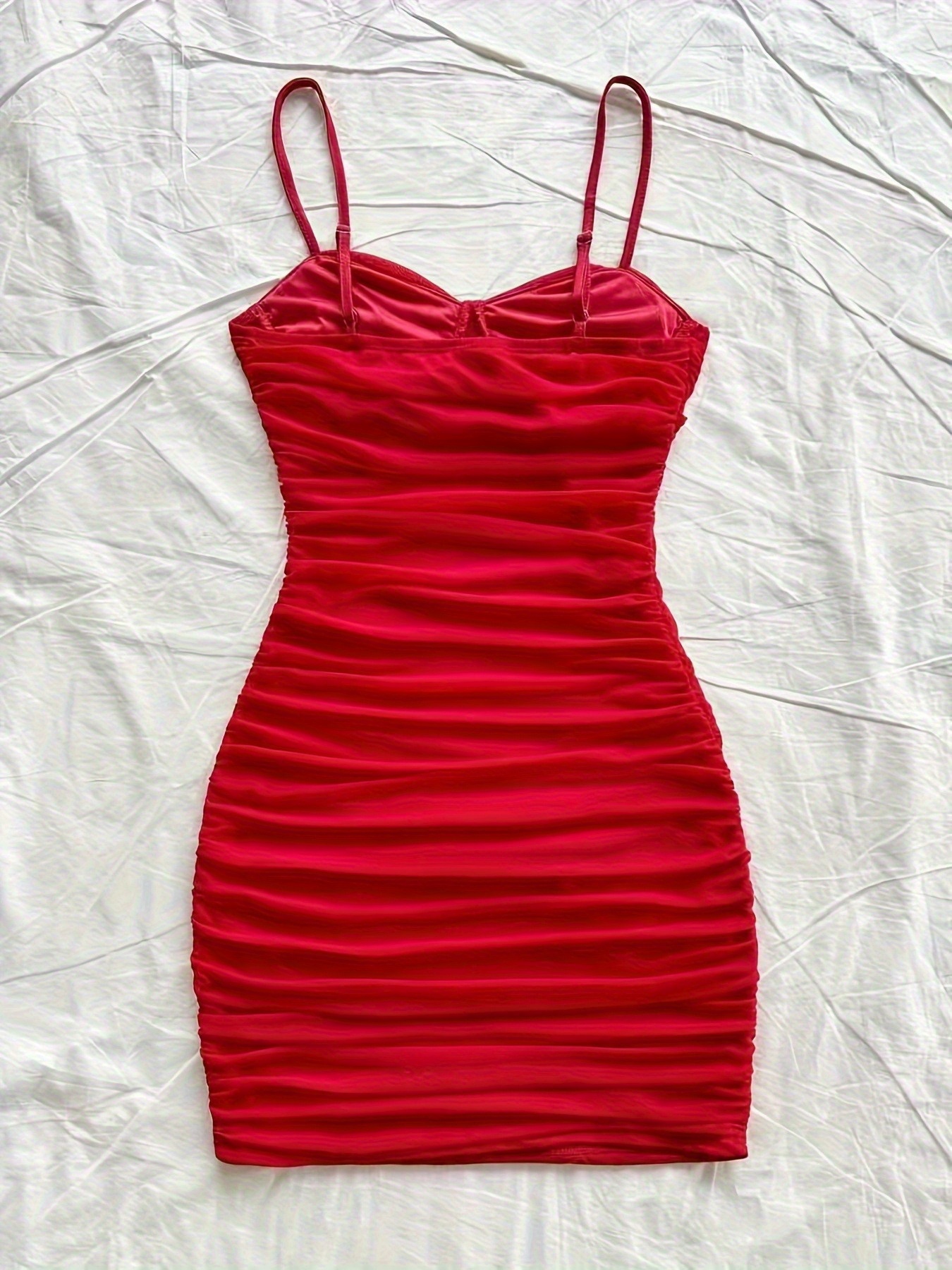 christmas red pleated mesh spaghetti strap bodycon mini - Temu Saudi Arabia
