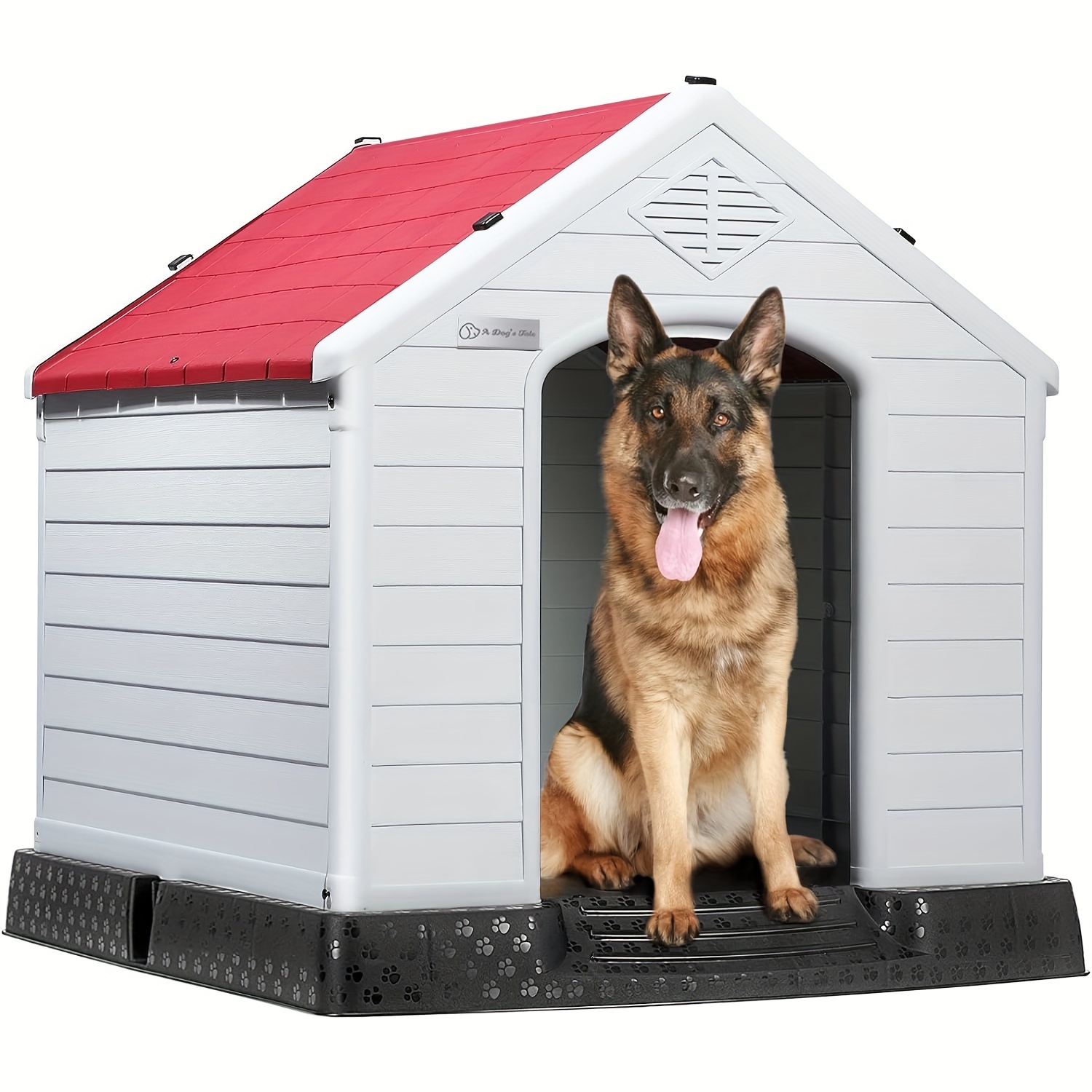 

Durable Waterproof Plastic Dog House For Small To Large Sized Dogs, Indoor Outdoor Doghouse Puppy Shelter With Elevated Floor, Easy To Assemble (red, 34''l*31''w*32''h)