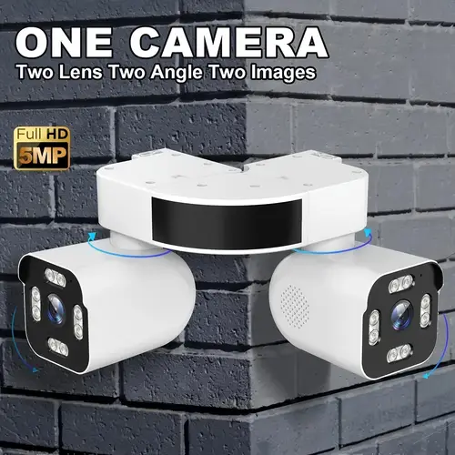 5MP Full HD WiFi Indoor/Outdoor Security Camera with 64GB Card - Dual-Lens PTZ, 360° Panoramic View, Wireless Wireless, Motion Detection, Night , Sound & Motion Alerts, for Home, Hotel, Mall, Restaurant, Apartment