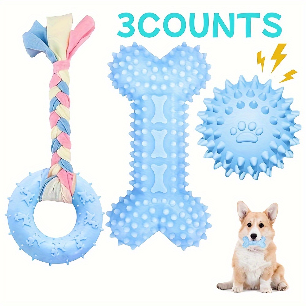 

3pcs Rubber Dog Chew Toys For Small Breeds - Interactive Teeth Cleaning & Dental Health, Assorted Colors