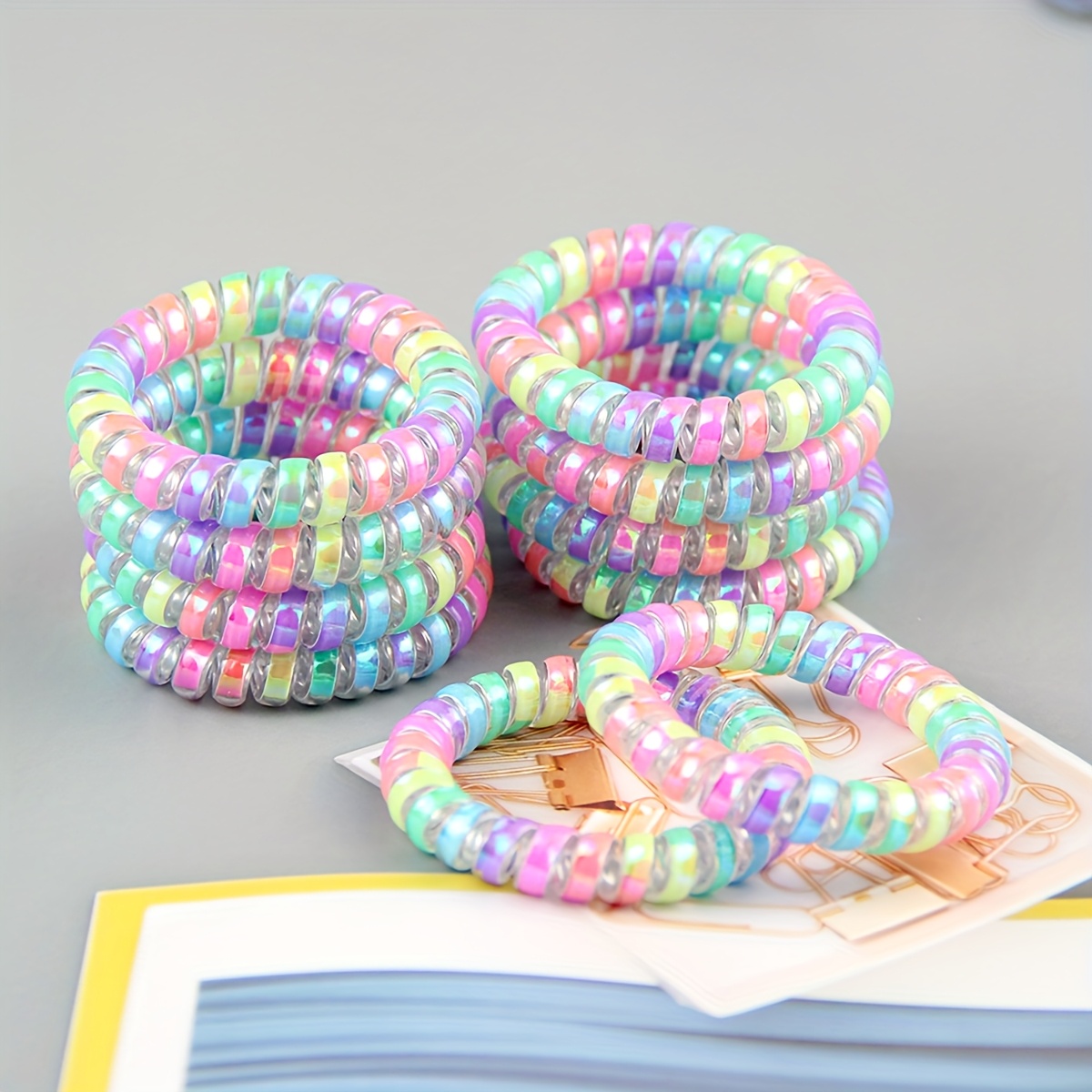3pcs/5pcs/10pcs Pack Multicolor Dopamine Hair Ties with Glitter