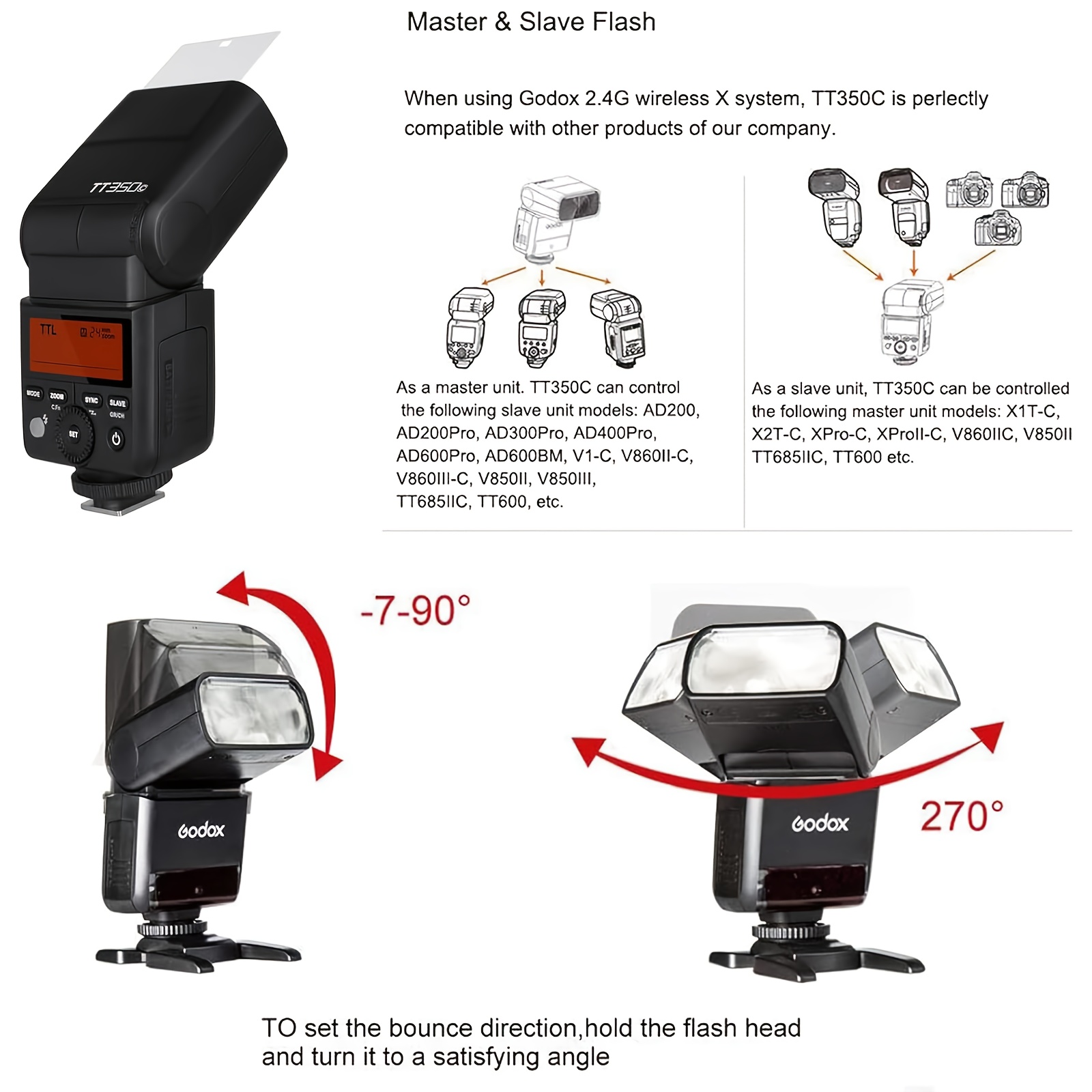  tt350c ttl flash (versione ), wireless gn36 2.4g, tempo di ricarica di 1.5 secondi, sincronizzazione ad velocità di 1/8000 di secondo, regolazione della potenza a 14 , per riprese di matrimoni/ /vlog Dettagli dell'articolo 6