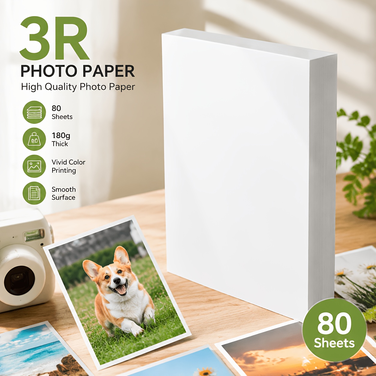 TEMU 3r Photo Paper, 180g/m², 80 Sheets Of Thick Gg Glossy Photo Paper, With Vibrant Colors, Suitable For Inkjet Printers, Home Photo Printing