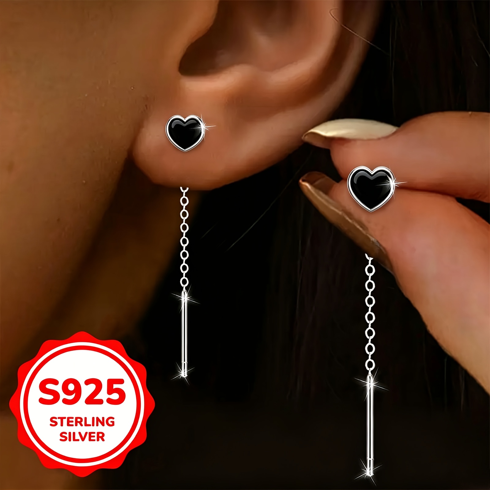 TEMU 1 Pair/piece Of Spring And Summer S925 Silver Retro Easy Heart-shaped Studs Women's Jewelry Suitable For Daily Wear Banquet Party Vacation Music