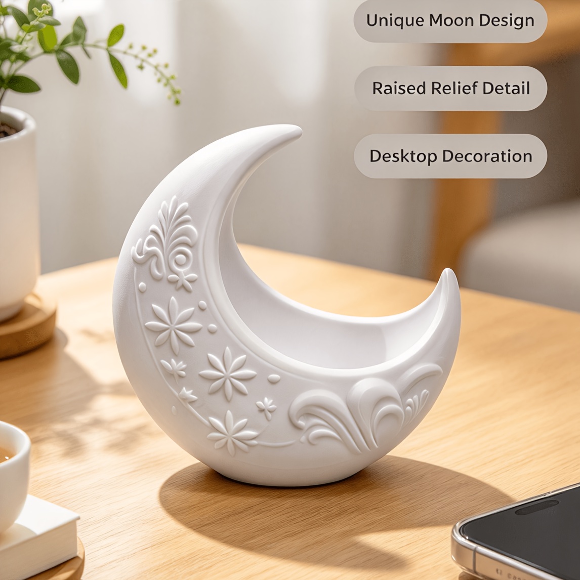 TEMU 1pc 3d-printed Crescent-shaped Flower Pot, Succulent Vase, Stylish Ornament, Suitable For Growing Small Plants. A Fashionable For Home Or Office