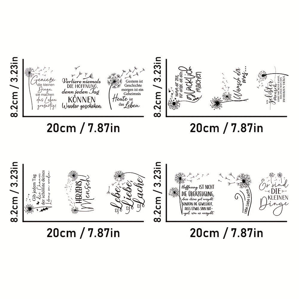 E-shop -12 Patterns Deutsche Löwenzahn-Sprüche Pinyin Professionelle Qualität UV DTF Transferpapier - Entwickelt für Kaffeetassen/16Oz Reisebecher,