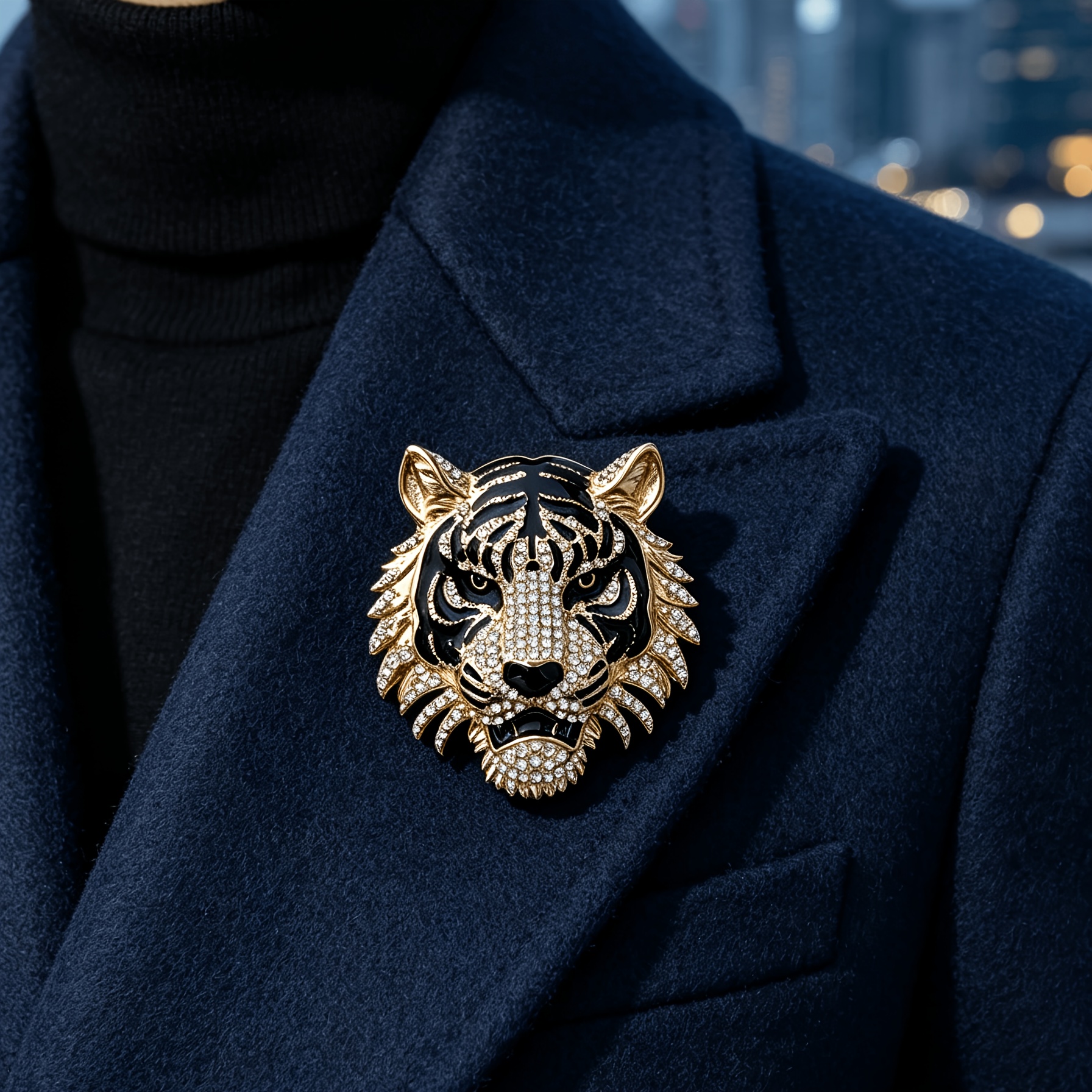 TEMU 1 pièce - Broche et noire incrustée d'or, épingle imposante pour costume d'affaires, accessoire animalier en émail haut de gamme pour le blazer