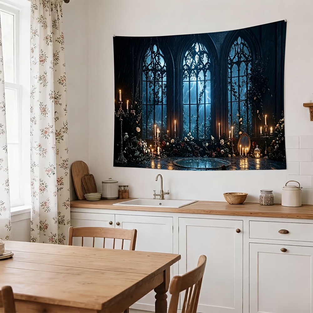 Gothic Cathedral Stormy Night Photography Backdrop