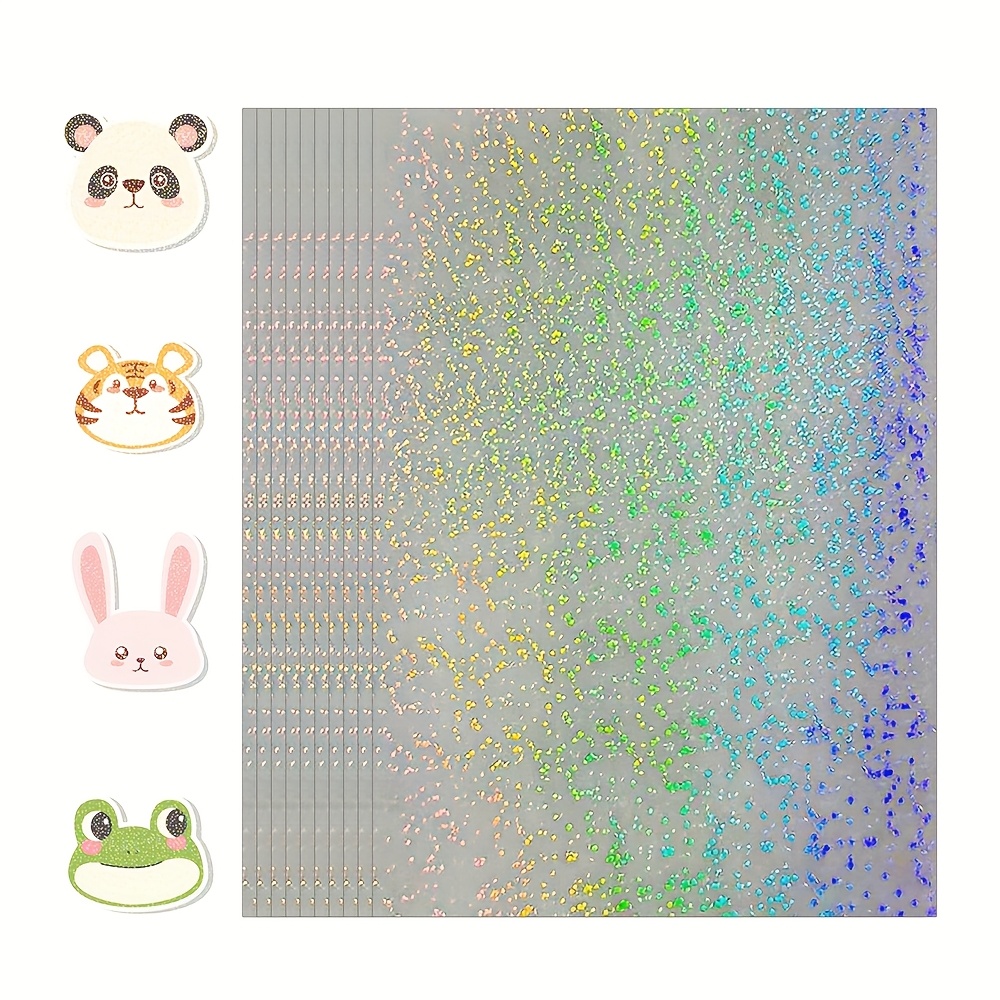 Image of Eshang 50 Sheets Sparkle Holographic Clear Vinyl Cold Laminated Film Holographic Overlay 4.1x2.9 Inches Adhesive Vinyl For Stickers