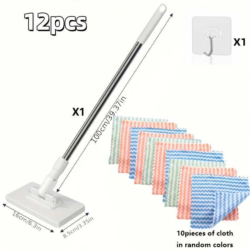 TEMU Set da 12 pezzi (1 set di panni di colori casuali e 1 gancio per ) a clip manuale resistente, per la pulizia , bagno, finestre e pavimenti -