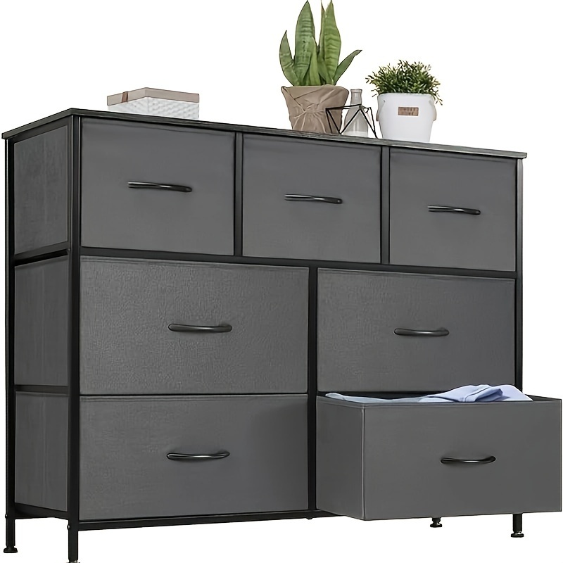 

Dresser For Bedroom, Storage Drawers, Tv Stand Fabric Storage Tower With 7 Drawers, Chest Of Drawers With Fabric Bins, Wooden Top For Tv Up To 45 Inch, For Kid Room, Closet, Entryway, Nursery