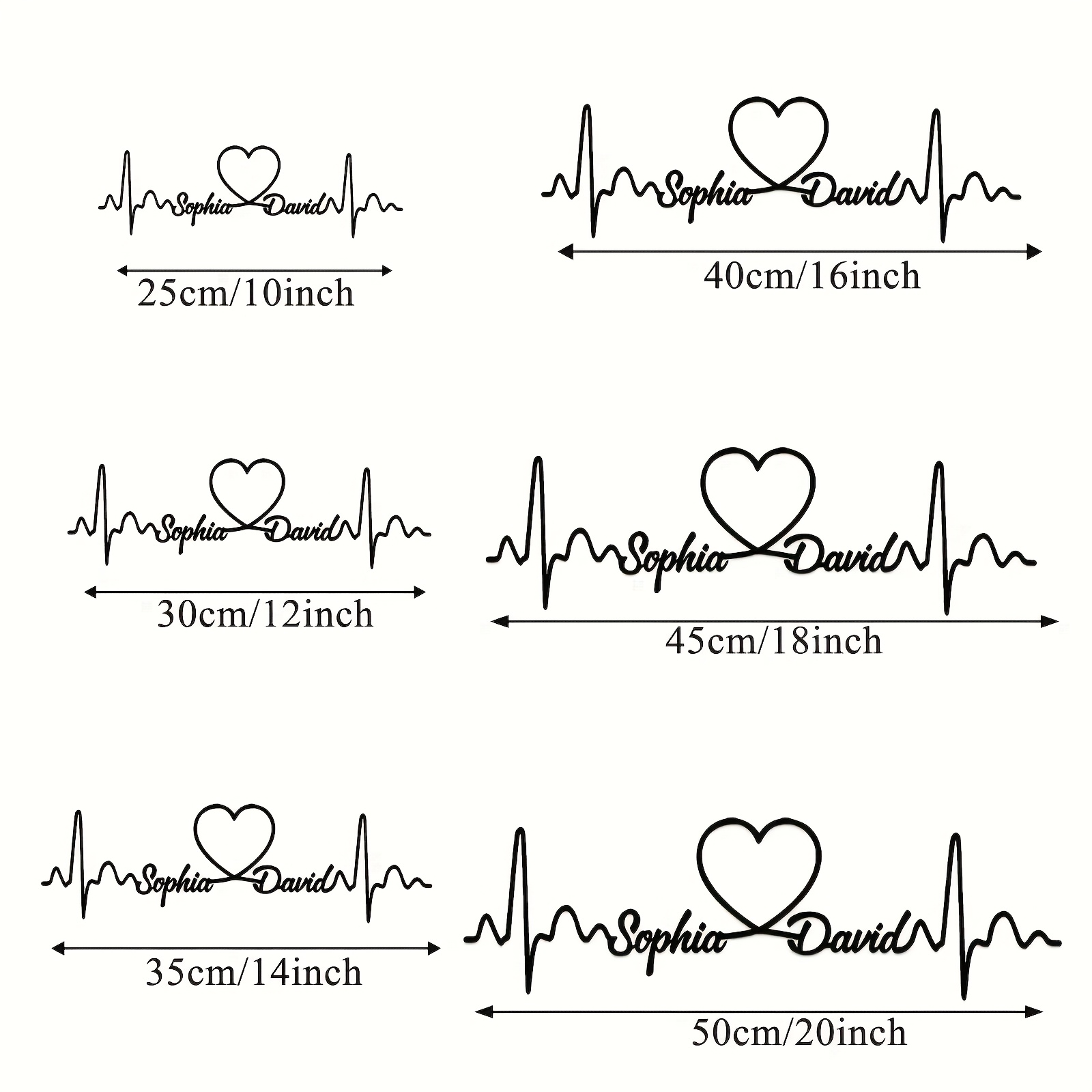 TEMU A Customizable Personalized Metal Heartbeat Envelope Wall Art, With A Metal Love Heart Sign With Names, Custom Couple Metal Artwork, No Power