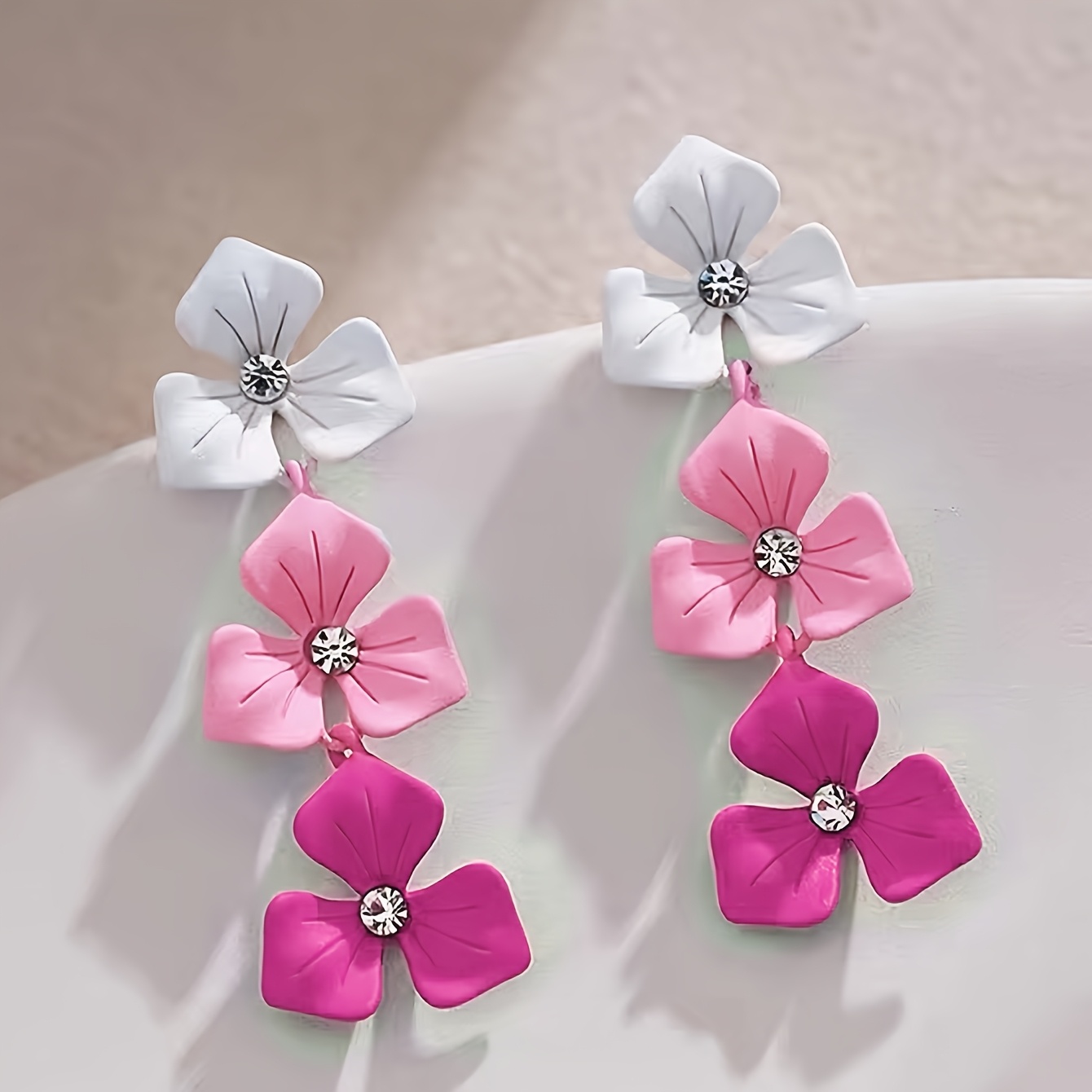 TEMU A Pair Of Sweet, Fashionable, And Exquisite High-end Color- Spring-inspired Floral Inlaid Glass Earrings With A Unique, Elegant Design, Suitable
