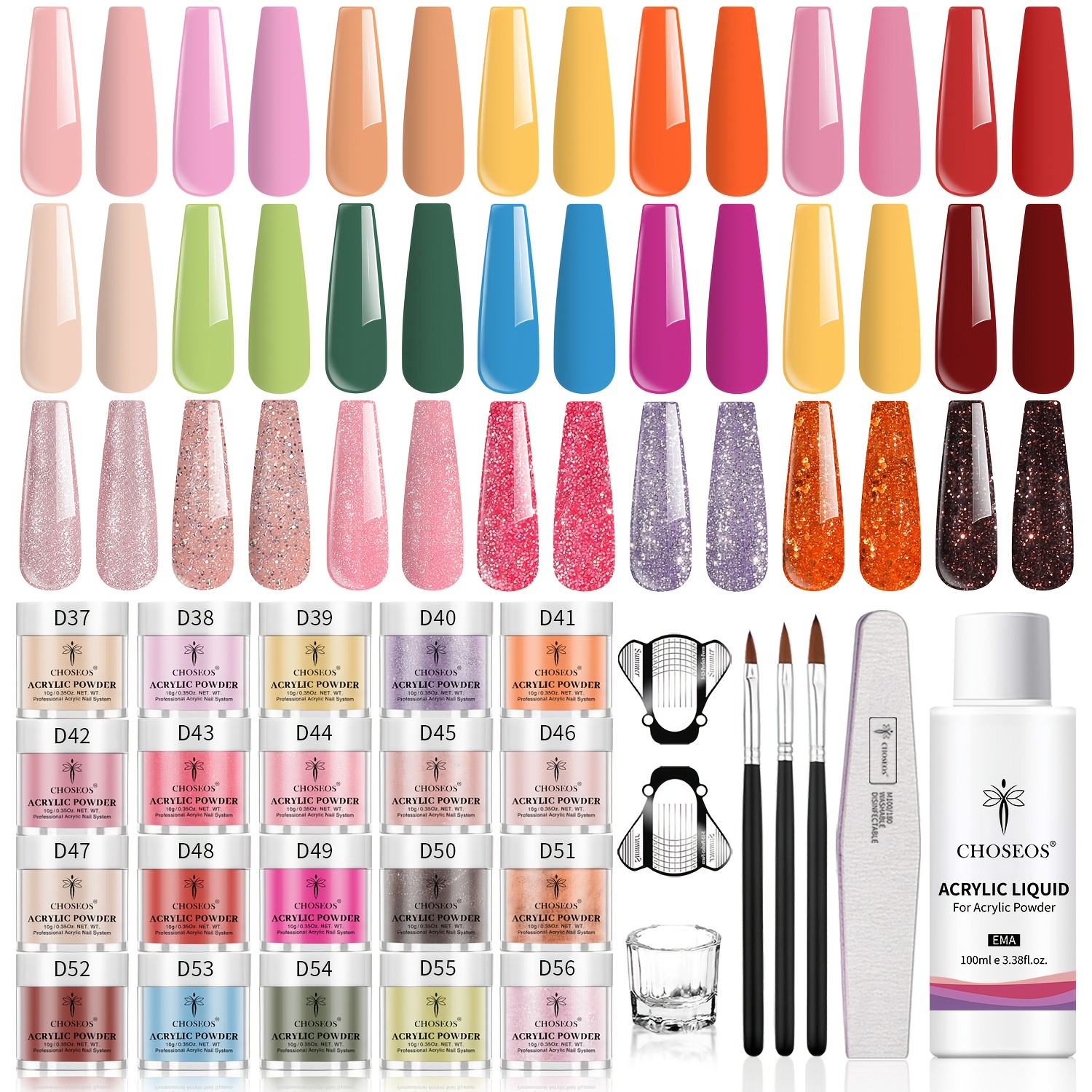 Complete Nail Art Bundle: 20 Shades Acrylic Nail Powder (0.), 3.38 Fl Oz Acrylic Liquid, 25 Essential Manicure Tools, Long-lasting Shine, Suitable For Home And Salon
