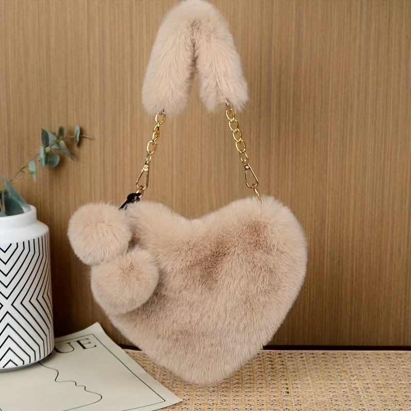 Bolsa de Ombro de Pelúcia Versátil com Coração 9