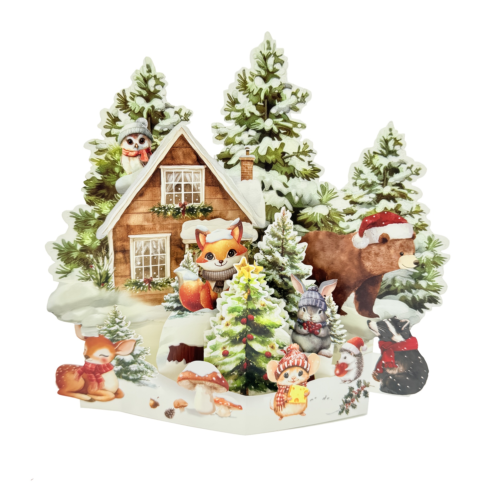 Image of 3d Christmas Card - Scene With Animals | Snowy Christmas Greeting Card | Holiday Paper Art And Halloween, Christmas Party Decoration Supplies, Christmas Souvenirs, Home And Office Holiday Decor