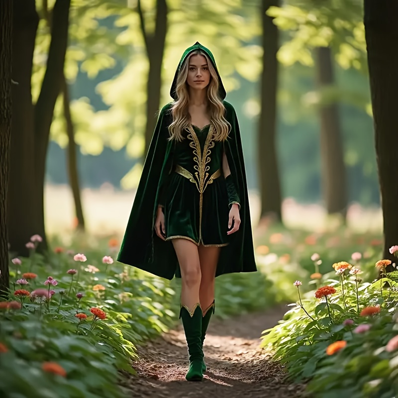 Image of 1pc Dark Green Party Cloak - Witch Cloak, Acetate Fiber, For Halloween, Christmas, Easter, Valentine's Day And Themed Celebrations | Versatile Women's Role-playing Shawl