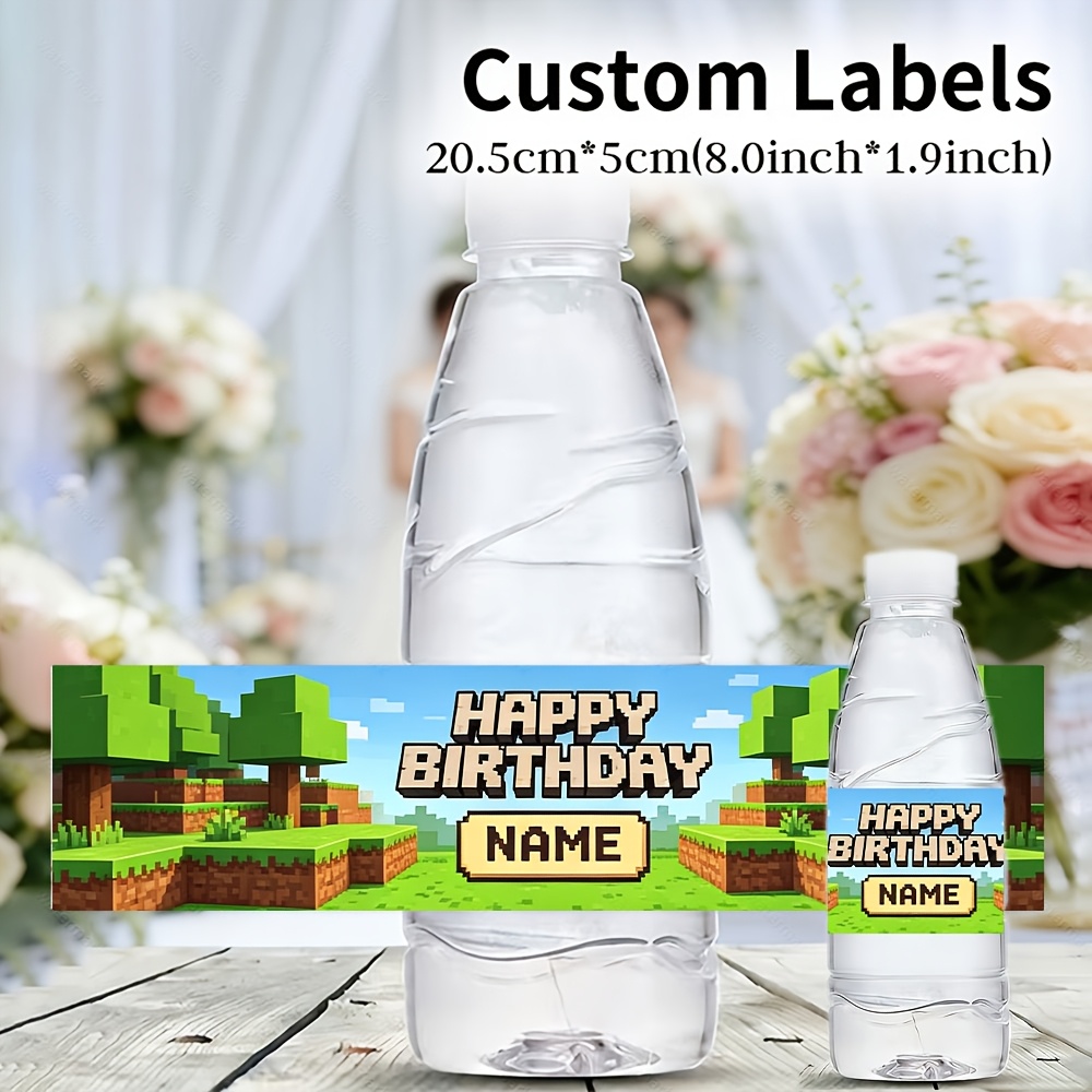 TEMU 10/20pcs 20.5cm X 5cm Pixel -based Game Themed Birthday Party Stickers, Personalized Custom Happy Birthday Name Labels, Creative Game Scene