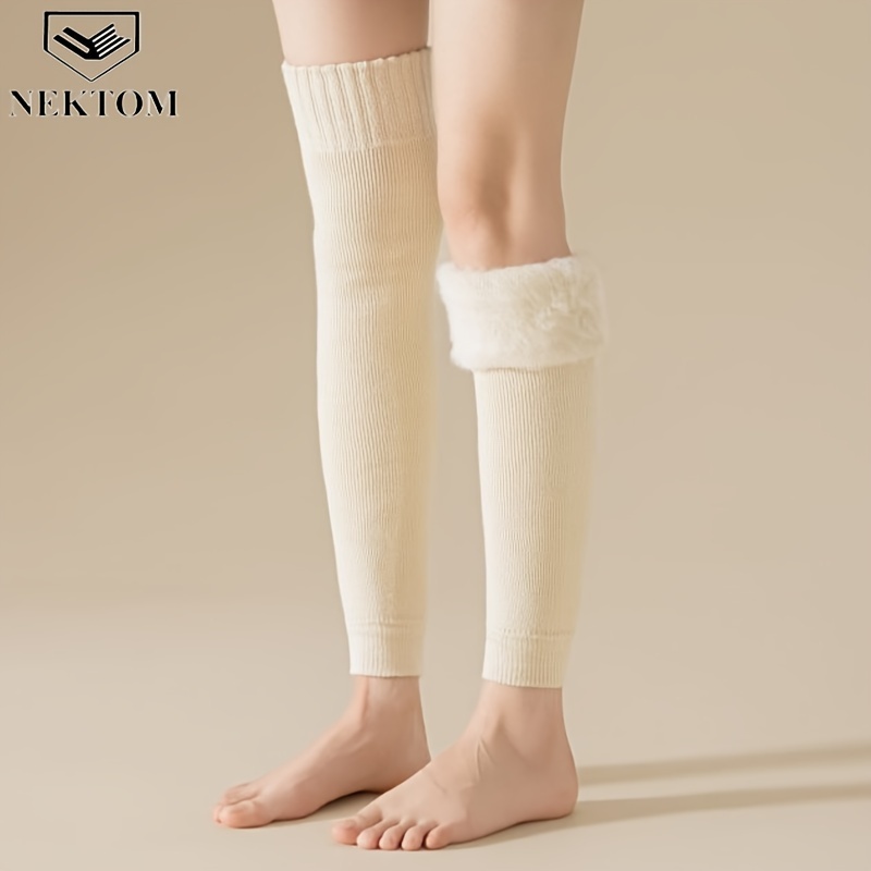 

Nektom Women's Over-the-knee Socks, 1 Pair, Thickened Cotton , Polyester, Solid Color, Hand Wash Or , Knitted, Warm Knee Warmers For Fall/winter