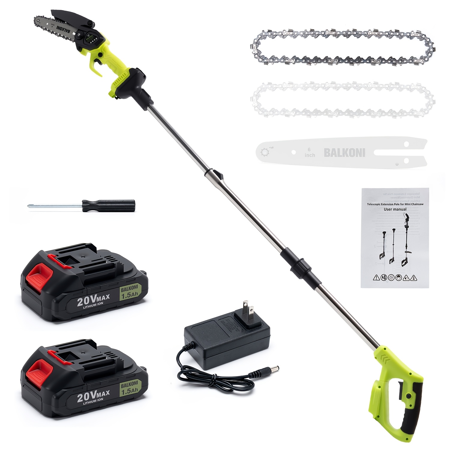 TEMU 2-in-1 Cordless Pole Saw, Chainsaw With 5.25ft Telescopic Pole, 6" Motor, 2x1.5ah Lithium Batteries, Chain Heavy-duty Metal Construction - For
