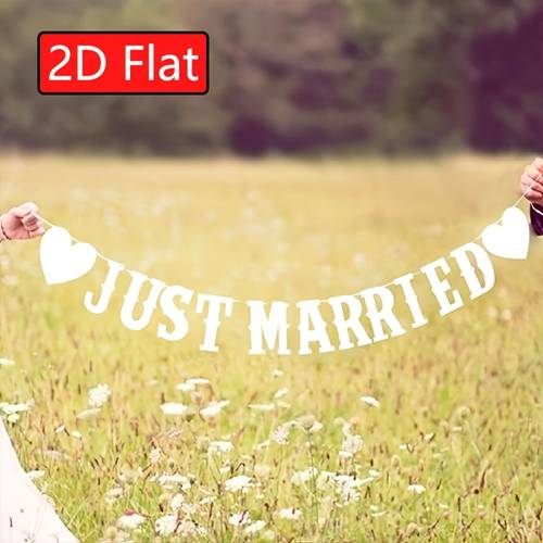 2d flach, .-2d weiß verheftet buchstaben hochzeitsdekoration zugfahne, frischvermählte banner girlande dekor - papierfarbige fahne für hochzeit , karneval thema, keine elektrizität erforderlich, federlos, für alle jahreszeiten aktivitäten, 2d flach
