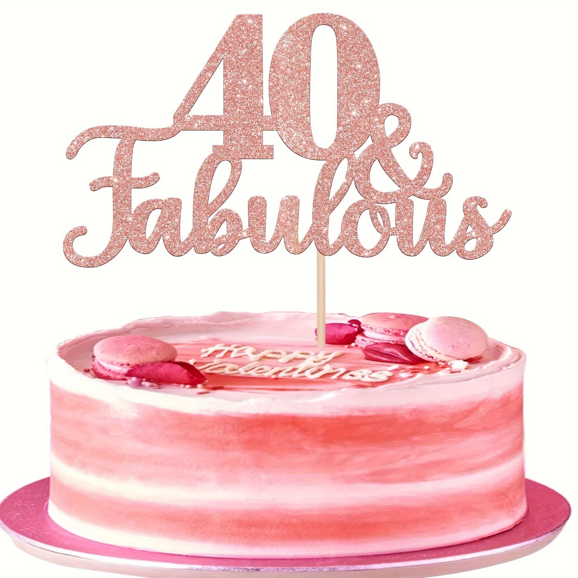 

1pc Rose Golden Glitter '340 & Fabulous' Cake Topper For 40th Birthday Party, Bamboo Photo Prop And Decoration