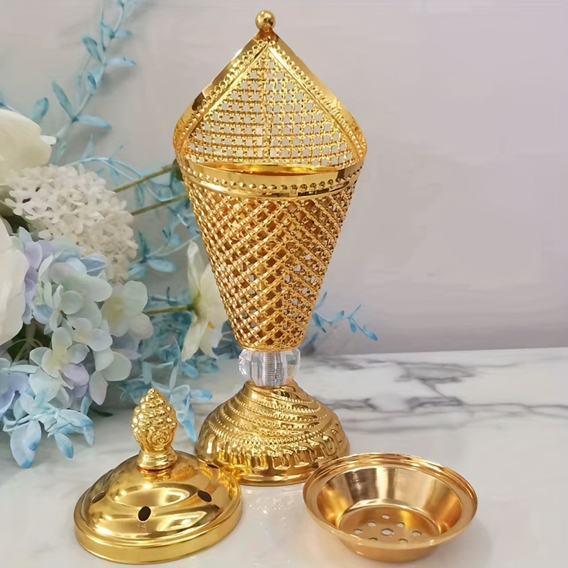 

1pc Arab Style Metal Incense Burner - Gold Plated Durable Charcoal Censer For Incense Resin - Convenient And Elegant Traditional Design