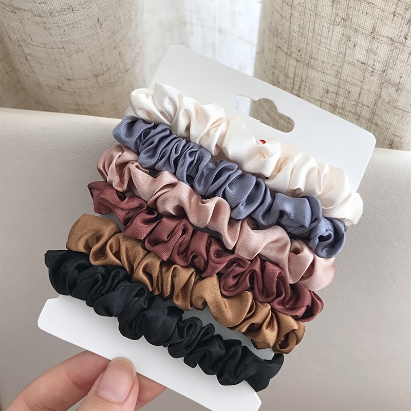 

[6pcs Hair Scrunchies Set] 6pcs Vintage Elegant Fabric Hair Scrunchies Set, Solid Color, Round Hair Ties, Middle Sized Hair Accessories For Women And Teens