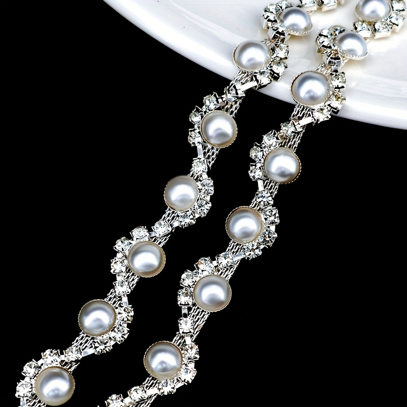 1 yard pearl trim chain rhinestones string applique fringe - Temu