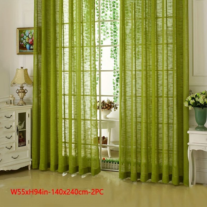 2pcs Thick Cross Linen Texture Green Curtains For Living Room Bedroom Modern Screen Blinds Tulle Window Drapes