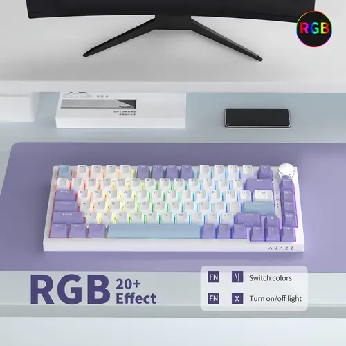 ak820 75 wired rgb mechanical keyboard with volume knob south facing led foam pbt keycaps programmable hot swap usb powered vibrant purple typing rgb lighting keyboard sleek keyboard for computer