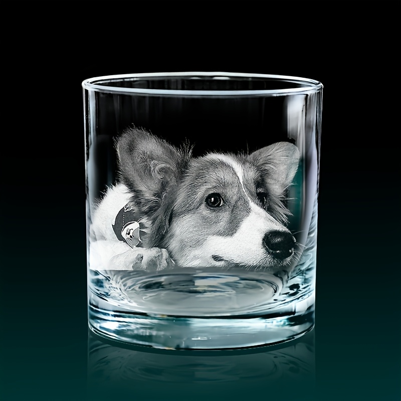 TEMU Gift For Pet Lovers, Custom Whiskey Glass, Thickened Glass Cup, Supports Personalized Engraving With Pet Photo/name, White Engraving Pattern,
