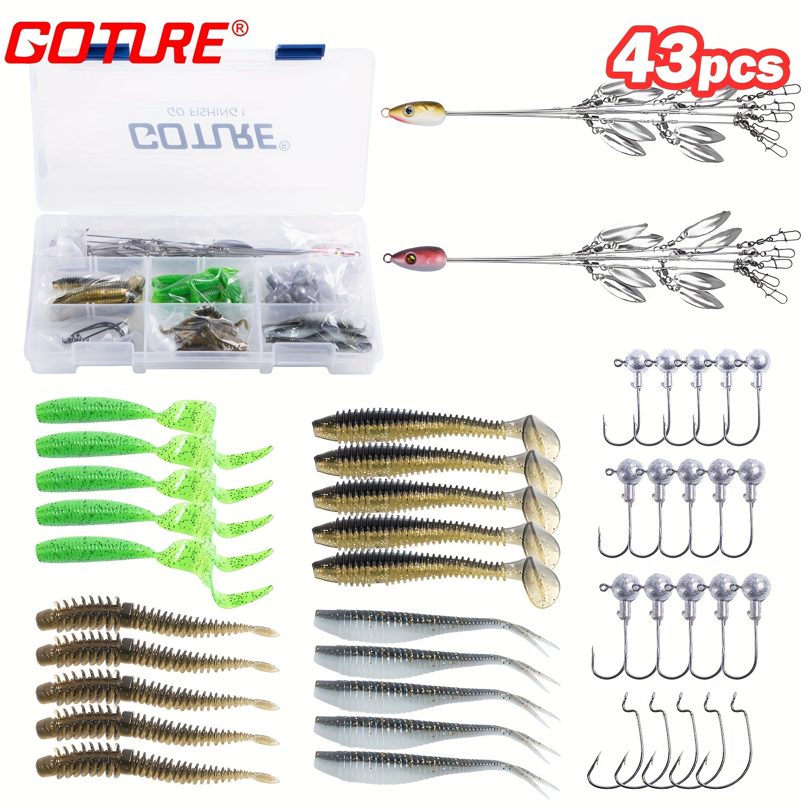 * 43pcs/set Umbrella Rig, Fishing Rigs For Bass Striper, 5-arm Rig With 8  Willow Blades, Fishing Tackle For Trout Perch Walleye Freshwater/Saltwa
